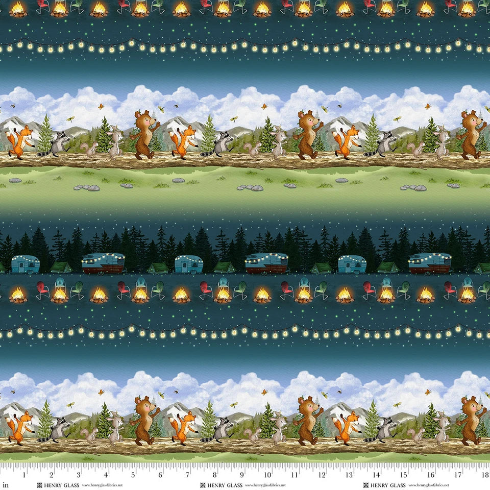 Happy Campers Stripe - Dark Teal/Green