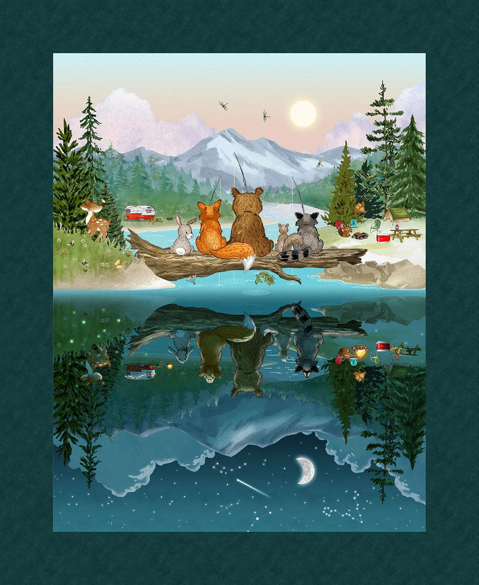 Happy Campers Panel 36"x44" - Dark Teal/Green