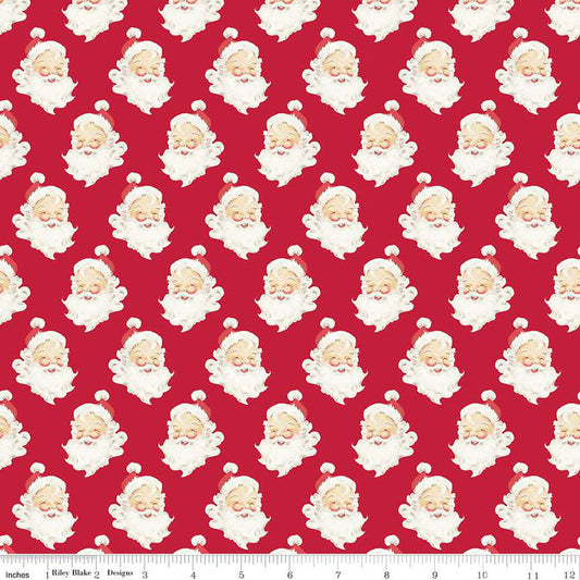 Merry Little Christmas Santa Heads Red